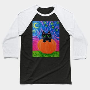 Happy Halloween Black Cat with Pumpkin Baseball T-Shirt
